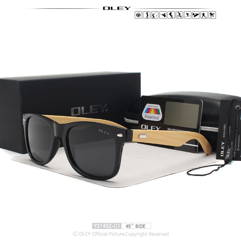 Oley Brand Men's Square Bamboo Polarized Sunglasses Original Wood Y6625 Sunglasses Oley   