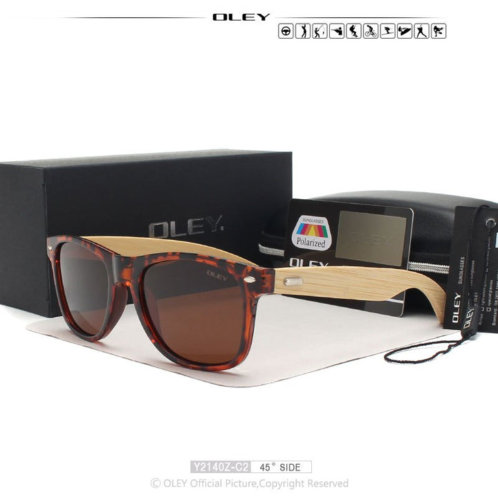 Oley Brand Men's Square Bamboo Polarized Sunglasses Original Wood Y6625 Sunglasses Oley   