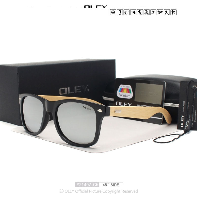 Oley Brand Men's Square Bamboo Polarized Sunglasses Original Wood Y6625 Sunglasses Oley