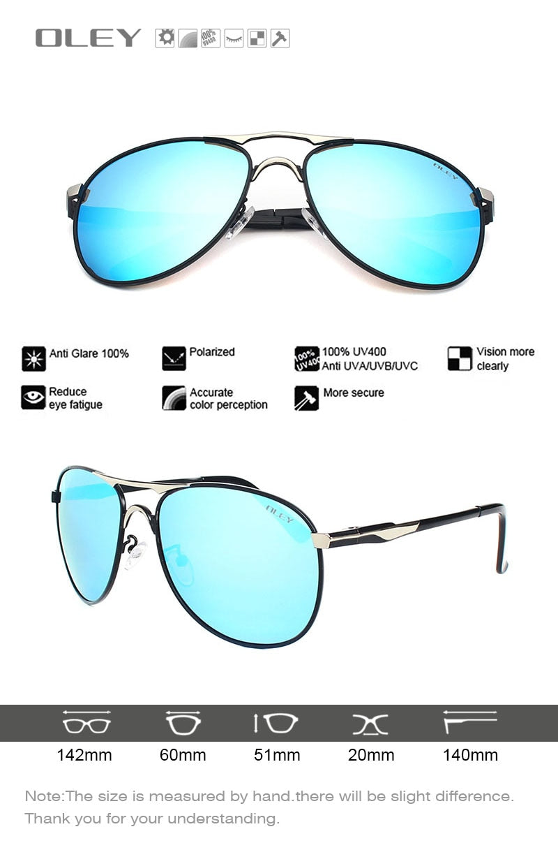 Oley Brand Men's Polarized Driving Sunglasses Women Pilot Blue Coating Y7611 Sunglasses Oley   