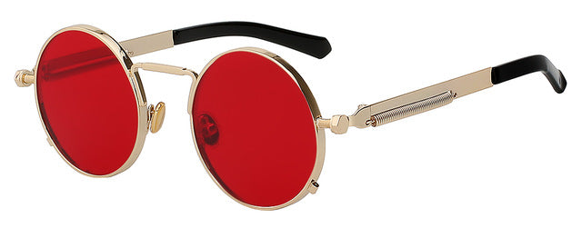 Xiu Oem Round Circle Steampunk Sunglasses Men Women Mirror Lens Uv400 Sunglasses Xiu Gold w sea red  