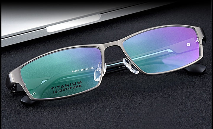 Reven Jate Men's Full Rim Ip Electronic Plated Titanium Eyeglasses Ej267 Full Rim Reven Jate