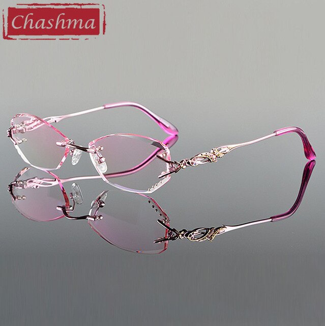 Chashma Women's Eyeglasses Tint Lenses Diamond Cutting Rimless 8036B Rimless Chashma Pink
