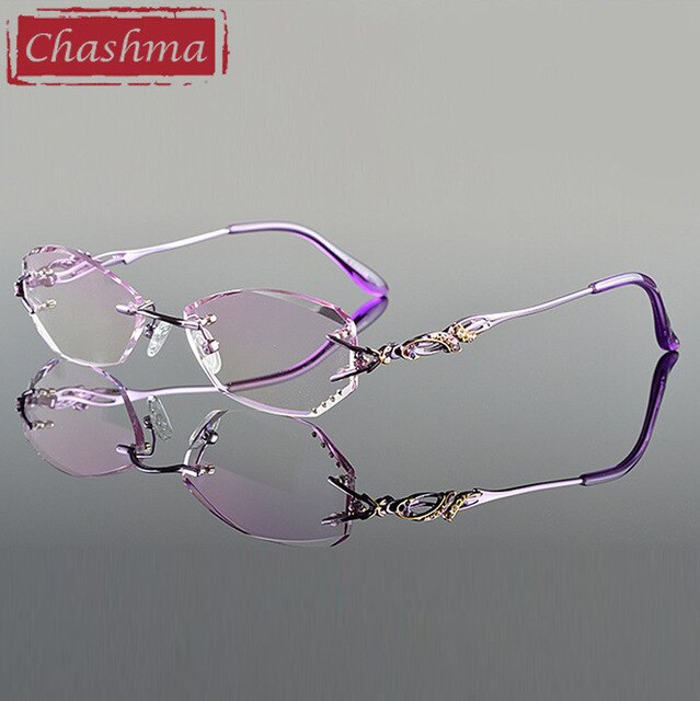 Chashma Women's Eyeglasses Tint Lenses Diamond Cutting Rimless 8036B Rimless Chashma Purple