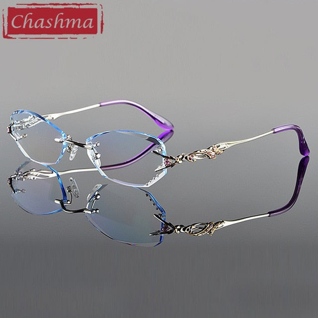Chashma Women's Eyeglasses Tint Lenses Diamond Cutting Rimless 8036B Rimless Chashma Silver
