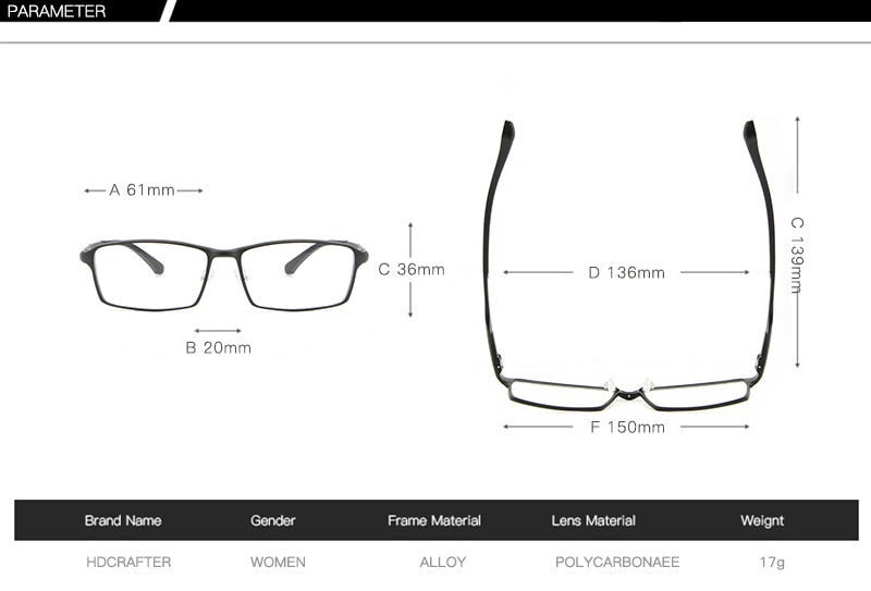 Hdcrafter Tr90 17G Lightweight Glasses Frame Hyperopia Eyeglasses Frames Reading Titaniun L-P6287 Full Rim Hdcrafter Eyeglasses