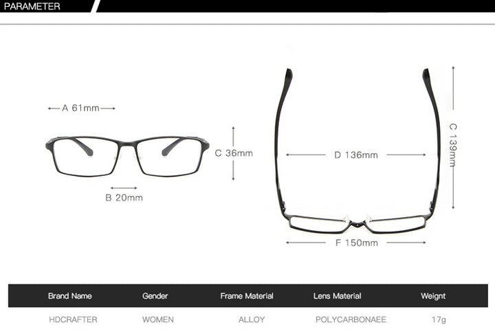 Hdcrafter Tr90 17G Lightweight Glasses Frame Hyperopia Eyeglasses Frames Reading Titaniun L-P6287 Full Rim Hdcrafter Eyeglasses