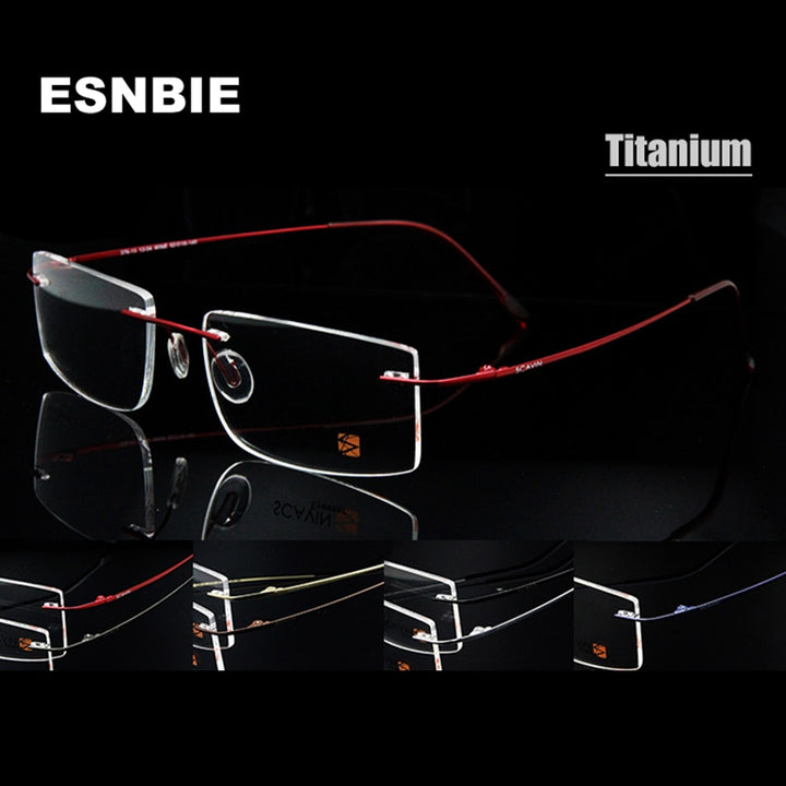 Esnbie Computer Rimless Titanium Glasses Frame Men Memory Eyeglass Frames 7 Colors Square Shape Rimless Esnbie
