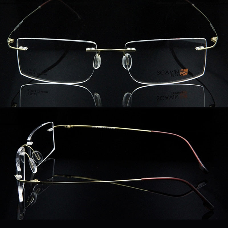 Esnbie Computer Rimless Titanium Glasses Frame Men Memory Eyeglass Frames 7 Colors Square Shape Rimless Esnbie