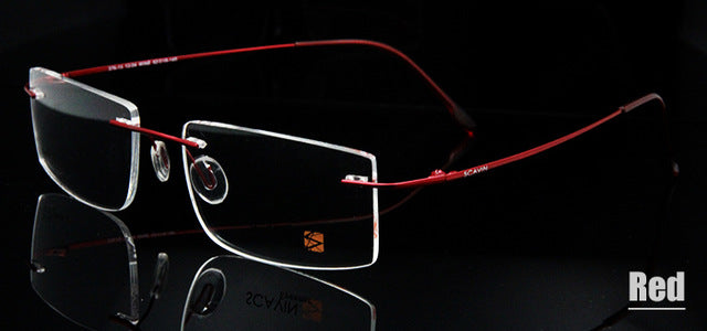 Esnbie Computer Rimless Titanium Glasses Frame Men Memory Eyeglass Frames 7 Colors Square Shape Rimless Esnbie Rimless Titanium red