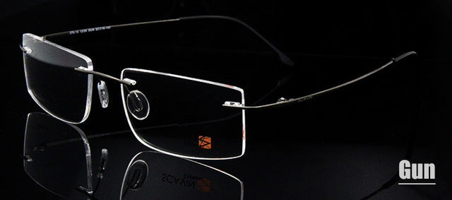 Esnbie Computer Rimless Titanium Glasses Frame Men Memory Eyeglass Frames 7 Colors Square Shape Rimless Esnbie Rimless Titanium gun