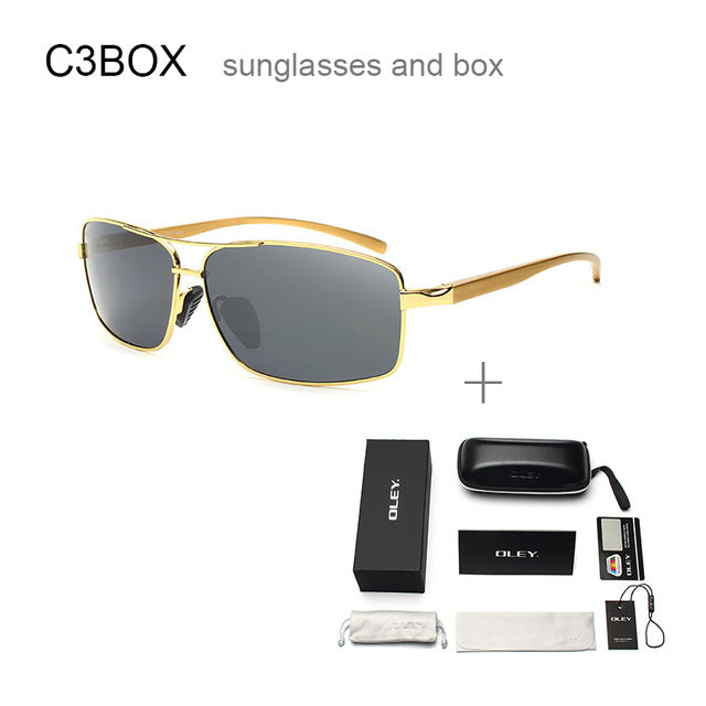 Oley Men Polarized Sunglasses Aluminum Magnesium Driving Glasses Rectangle Shades Y1347 Sunglasses Oley Y1347 C3BOX  