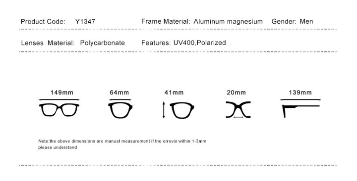 Oley Men Polarized Sunglasses Aluminum Magnesium Driving Glasses Rectangle Shades Y1347 Sunglasses Oley
