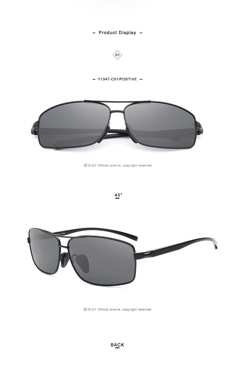 Oley Men Polarized Sunglasses Aluminum Magnesium Driving Glasses Rectangle Shades Y1347 Sunglasses Oley