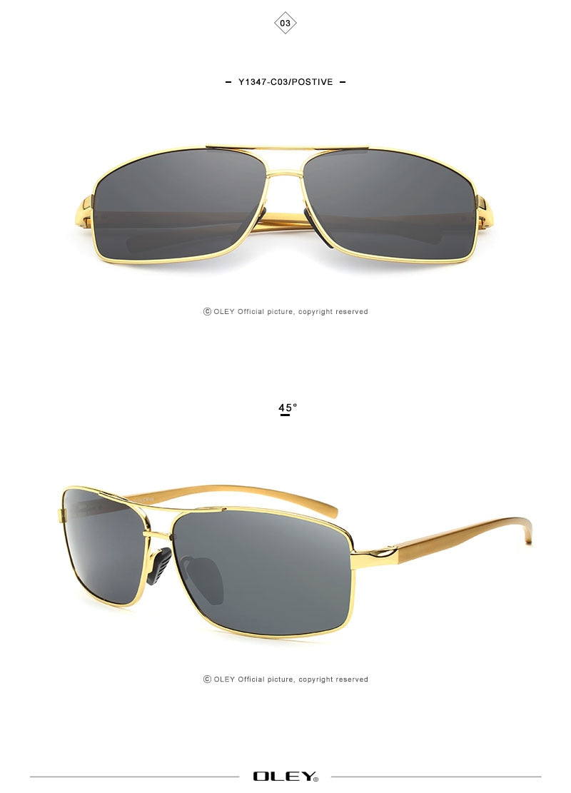 Oley Men Polarized Sunglasses Aluminum Magnesium Driving Glasses Rectangle Shades Y1347 Sunglasses Oley