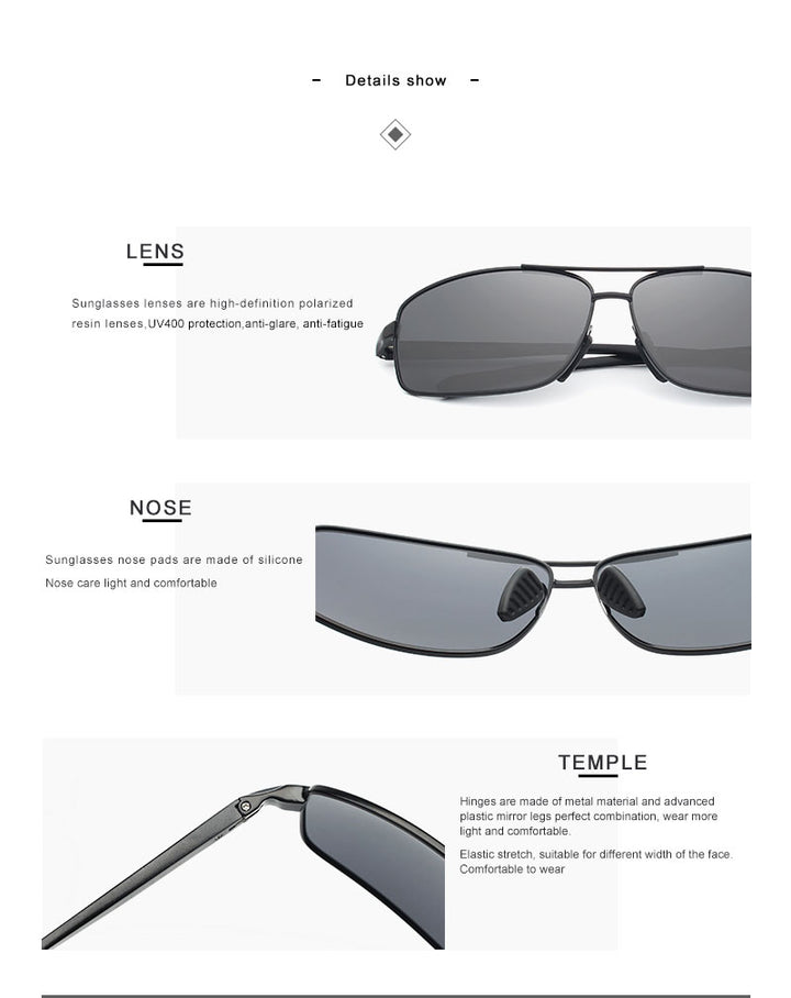 Oley Men Polarized Sunglasses Aluminum Magnesium Driving Glasses Rectangle Shades Y1347 Sunglasses Oley