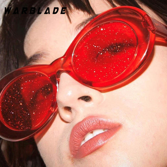 Warblade Sunglasses Women Oval Glasses Glitter Lenses Candy Red Pink Yellow Sunglasses Warblade red red