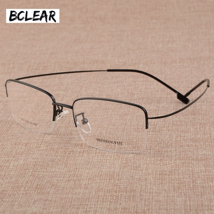 Bclear Men's Eyeglasses Large Face Semi Rim Titanium Alloy S879 Semi Rim Bclear Black