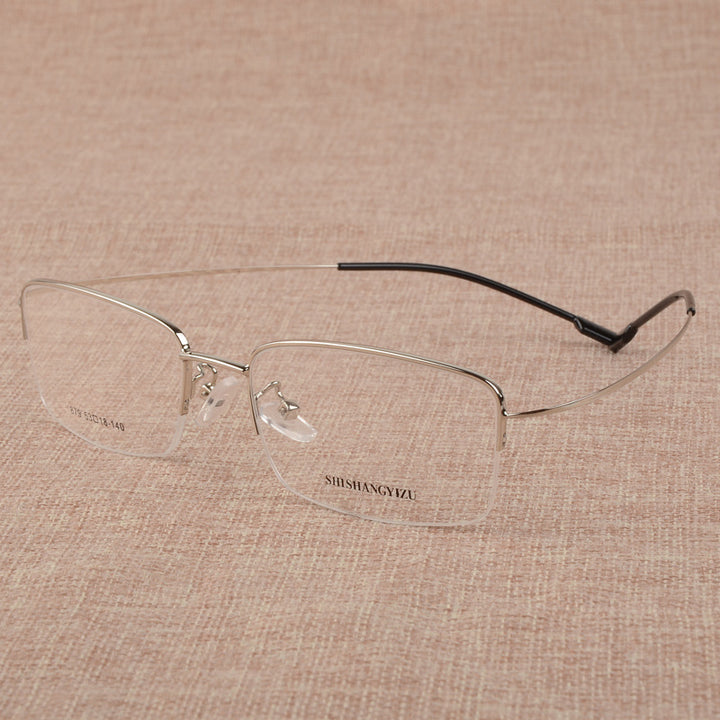 Bclear Men's Eyeglasses Large Face Semi Rim Titanium Alloy S879 Semi Rim Bclear Silver