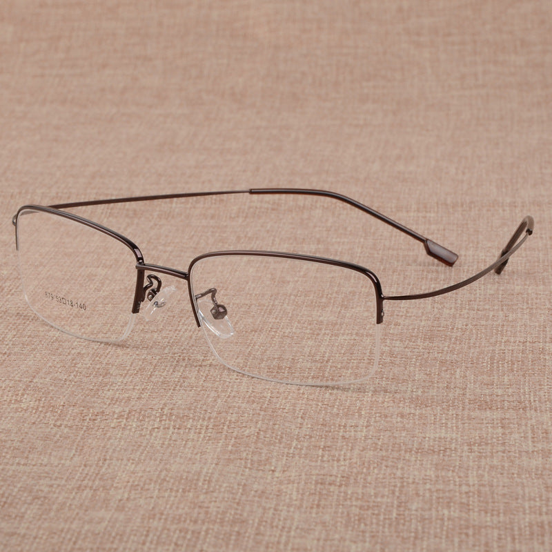 Bclear Men's Eyeglasses Large Face Semi Rim Titanium Alloy S879 Semi Rim Bclear Brown