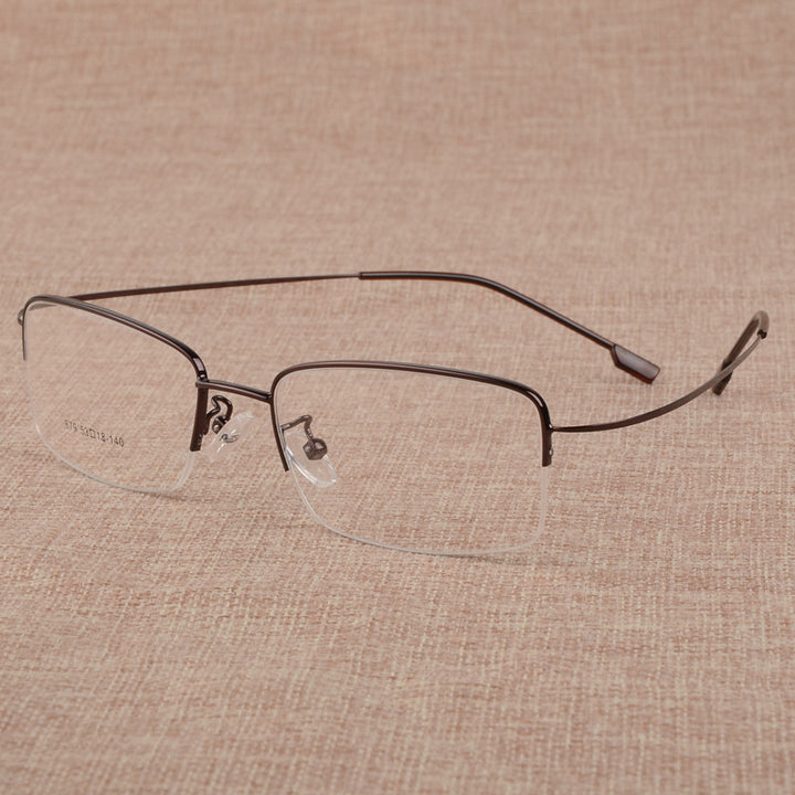 Bclear Men's Eyeglasses Large Face Semi Rim Titanium Alloy S879 Semi Rim Bclear Brown