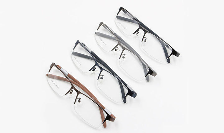 Bclear Men's Rectangle Eyeglasses Semi Rim Alloy Tr90 Gp8300 Semi Rim Bclear