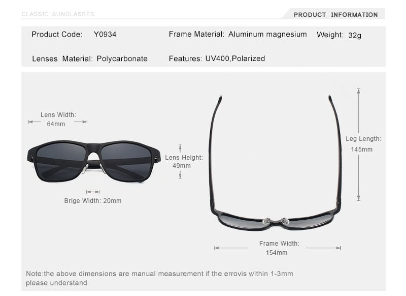 Oley Brand Men's Polarized Sunglasses Business Classic Full Frame Aluminum Magnesium Y0934 Sunglasses Oley