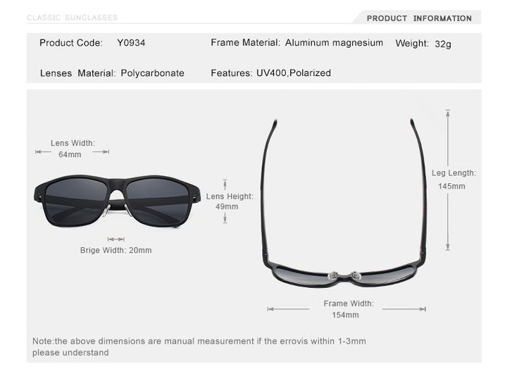 Oley Brand Men's Polarized Sunglasses Business Classic Full Frame Aluminum Magnesium Y0934 Sunglasses Oley
