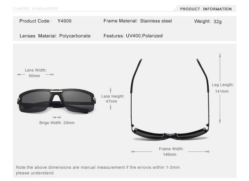 Oley Men's Frameless Polarized Sunglasses Classic Hd Pilot Uv400 Y4909 Sunglasses Oley