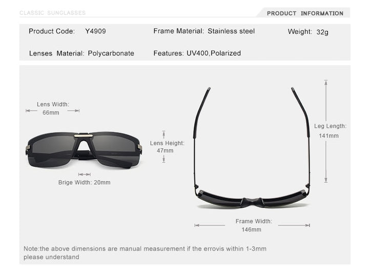 Oley Men's Frameless Polarized Sunglasses Classic Hd Pilot Uv400 Y4909 Sunglasses Oley