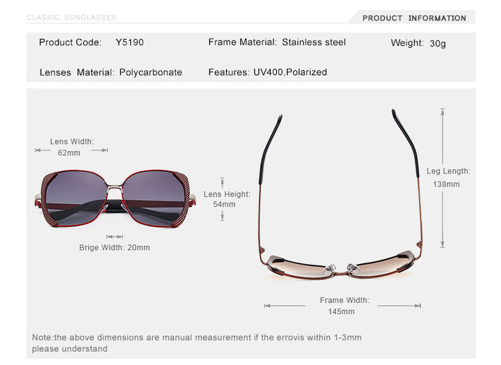 Oley Classic Brand Large Frame Women's Polarized Sunglasses Butterfly Hd Uv Y5190 Sunglasses Oley
