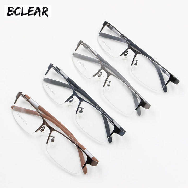 Bclear Men's Rectangle Eyeglasses Semi Rim Alloy Tr90 Gp8300 Semi Rim Bclear