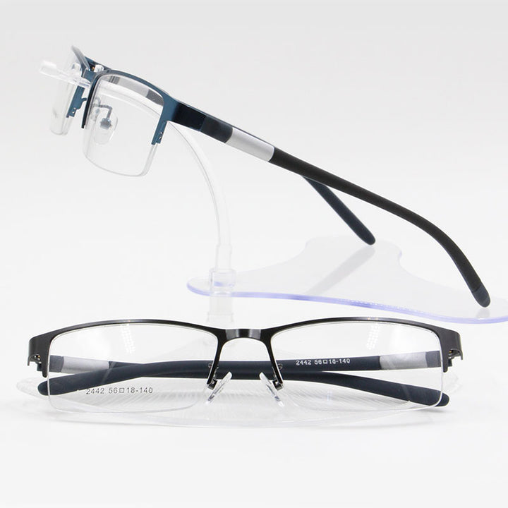 Bclear Men's Rectangle Eyeglasses Semi Rim Alloy Tr90 Gp8300 Semi Rim Bclear