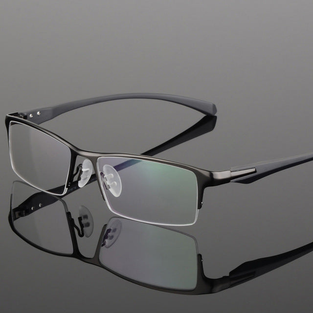 Bclear Men Titanium Alloy Eyeglasses Flexible Temples Legs Ip Electroplating Alloy Material Full Rim And Half Rim Semi Rim Bclear Half frame Gray