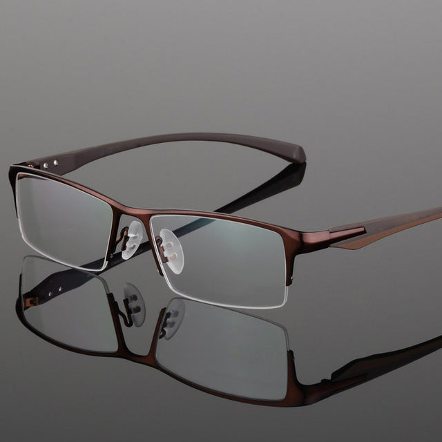 Bclear Men Titanium Alloy Eyeglasses Flexible Temples Legs Ip Electroplating Alloy Material Full Rim And Half Rim Semi Rim Bclear Half frame Brown