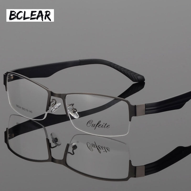 Bclear Men's Eyeglasses Large Semi Rim Wide Square Alloy Semi Rim Bclear