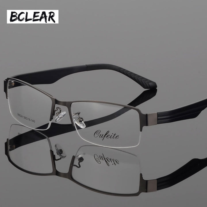 Bclear Men's Eyeglasses Large Semi Rim Wide Square Alloy Semi Rim Bclear