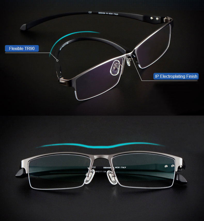 Hotochki Men's Full And Semi Rim Square Titanium Alloy Eyeglasses Full Rim Hotochki