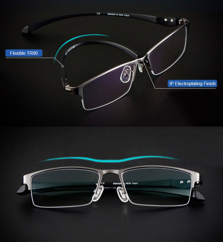 Hotochki Men's Full And Semi Rim Square Titanium Alloy Eyeglasses Full Rim Hotochki