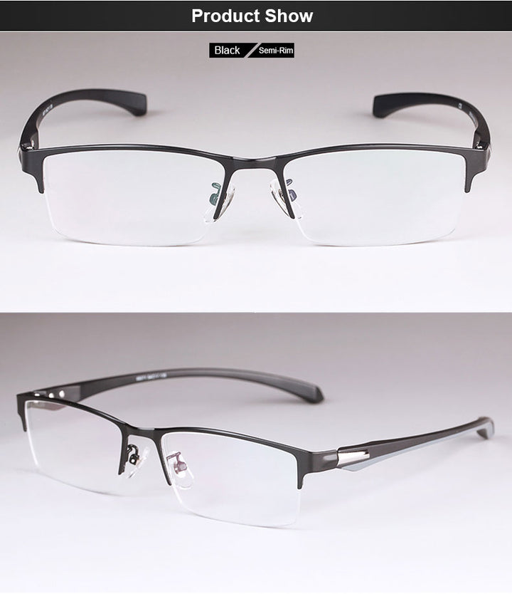 Hotochki Men's Full And Semi Rim Square Titanium Alloy Eyeglasses Full Rim Hotochki