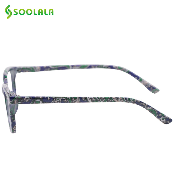 Soolala Brand Unisex Square Tr 90 Printed Reading Glasses Pouch Spring Hinge 49617 Reading Glasses SooLala   