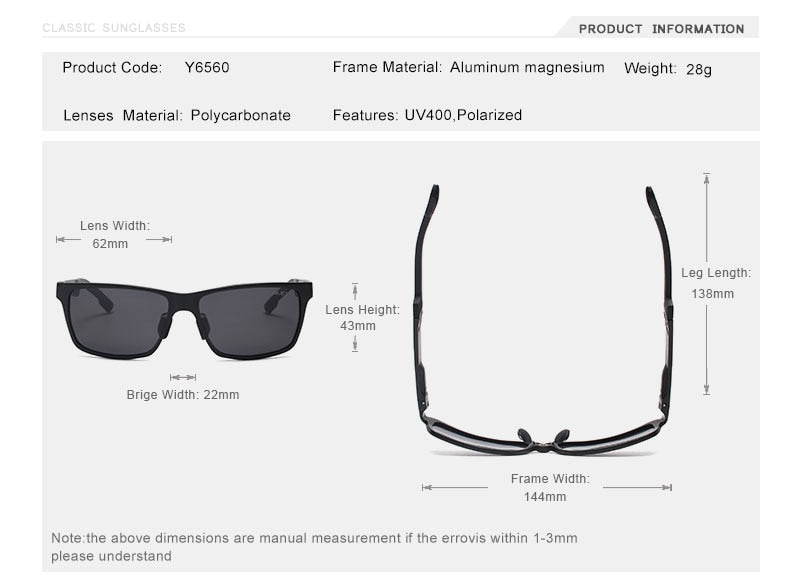 Oley Brand Men's Rectangle Polarized Sunglasses Aluminum Magnesium Driving Hd Y6560 Sunglasses Oley