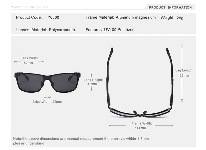 Oley Brand Men's Rectangle Polarized Sunglasses Aluminum Magnesium Driving Hd Y6560 Sunglasses Oley