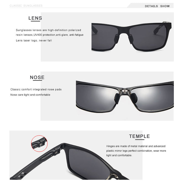 Oley Brand Men's Rectangle Polarized Sunglasses Aluminum Magnesium Driving Hd Y6560 Sunglasses Oley   