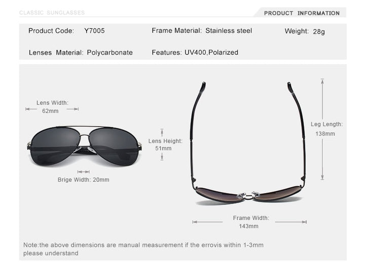 Oley Brand Sunglasses Men Polarized Classic Pilot Fishing Driving Y7005 Sunglasses Oley