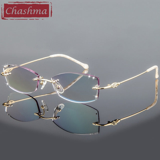 Chashma Women's Rimless Eyeglasses Diamond Cut Tint Lenses 3085 Rimless Chashma Gold Frame