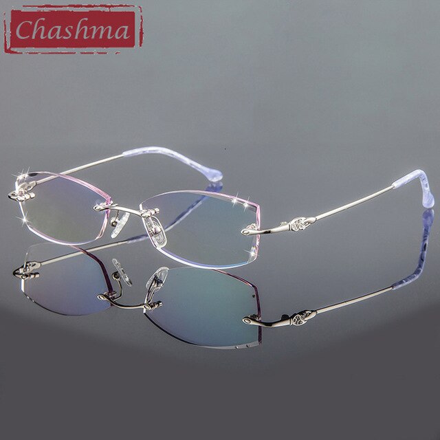Chashma Women's Rimless Eyeglasses Diamond Cut Tint Lenses 3085 Rimless Chashma Silver Frame
