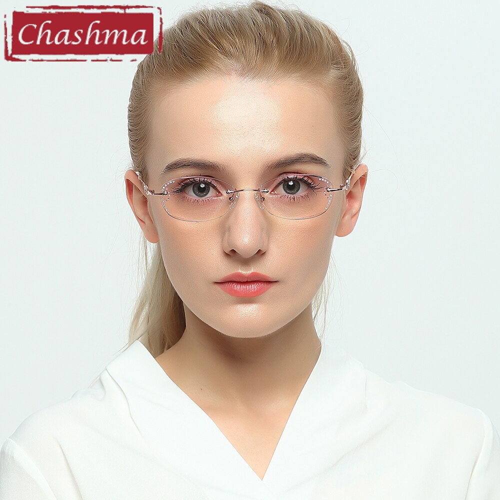Chashma Women's Rimless Eyeglasses Titanium Diamond Cut Tinted Lenses 3089 Rimless Chashma