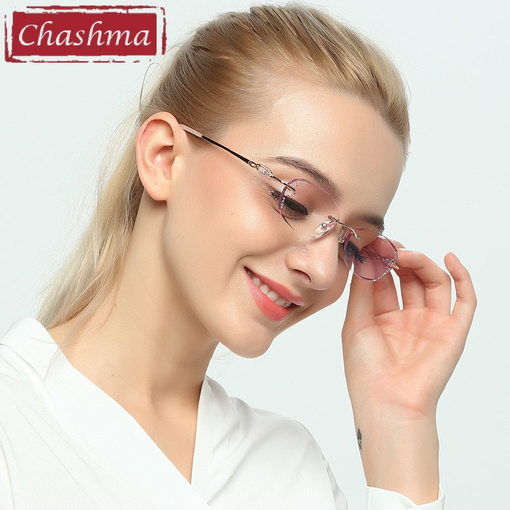 Chashma Women's Rimless Eyeglasses Titanium Diamond Cut Tinted Lenses 3089 Rimless Chashma