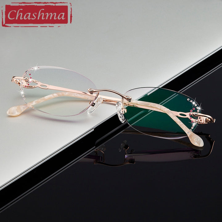 Chashma Women's Rimless Eyeglasses Titanium Diamond Cut Tinted Lenses 3089 Rimless Chashma